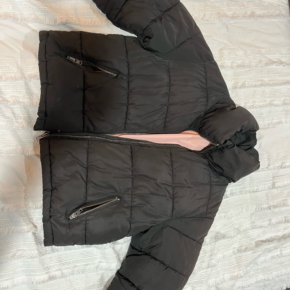 Glamorous Black Puffer Jacket with Pink Lining